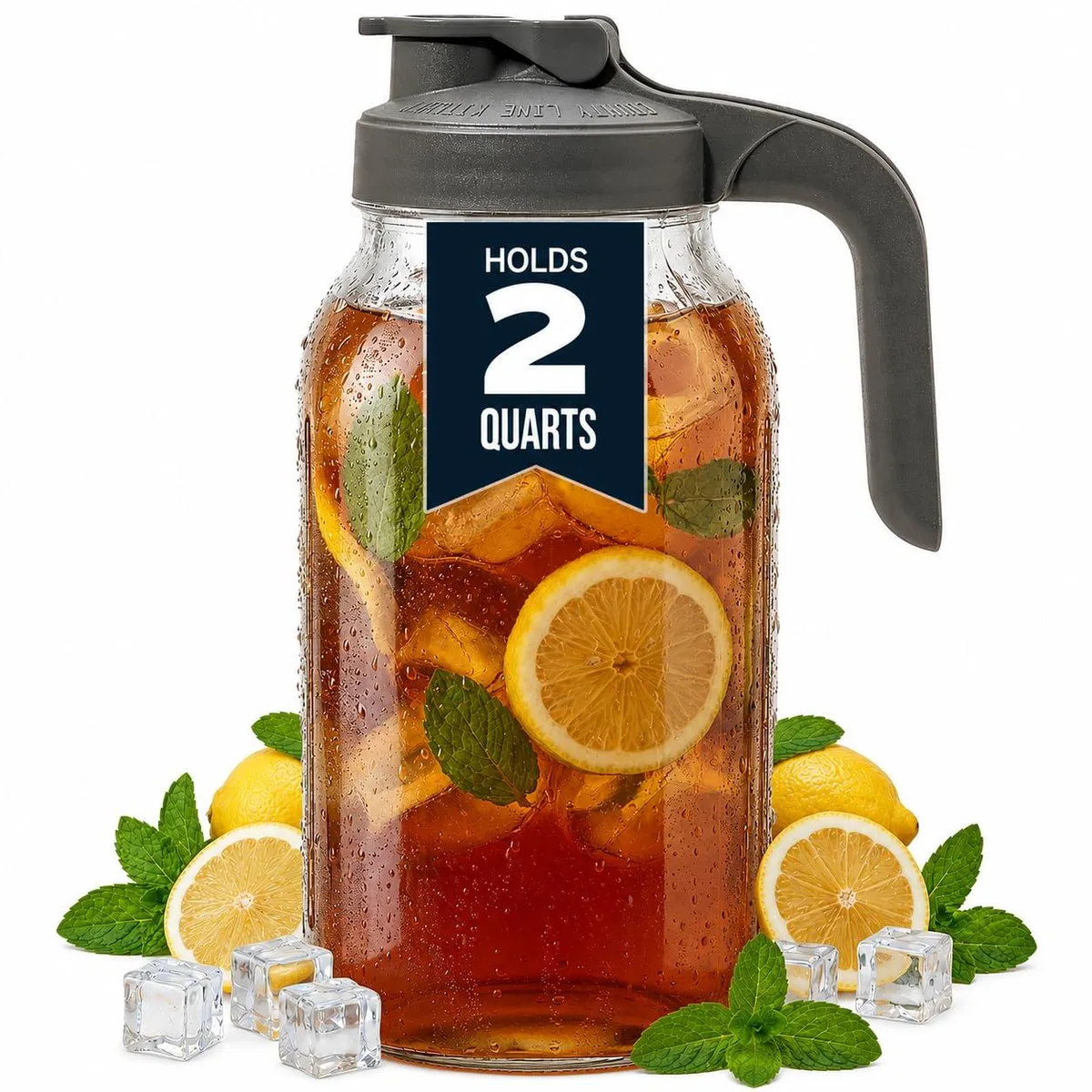  County Line Kitchen 64 oz Mason Jar Glass Pitcher With Lid - Gray — product photo