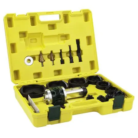 Transparent case containing 19-piece gear punch tool kit