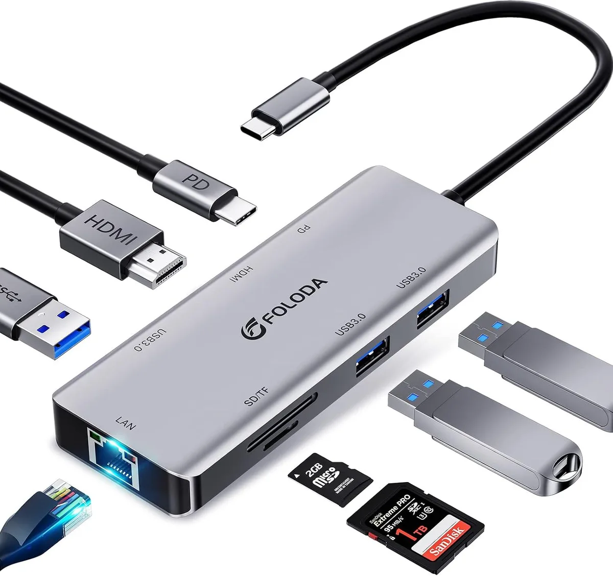 TAURKENAM TAURKENAM 8-in-1 USB-C Docking Station 4K60Hz HDMI Gigabit Ethernet PD 100W 3×USB 3.0 SD/TF — product photo