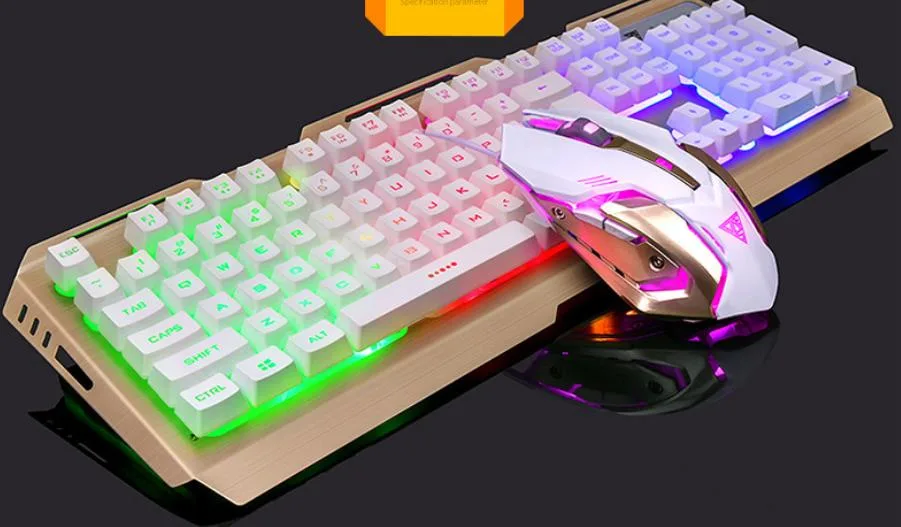 Corn Electronics Corn Electronics K-26-TZ Gold/White 104-key Blue Mechanical Keyboard &amp; 3200 DPI Mouse Combo — product photo