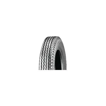 Black utility trailer tire with ribbed tread pattern and silver rim