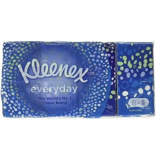White Kleenex facial tissue packs in a bag, 2-ply, pocket size