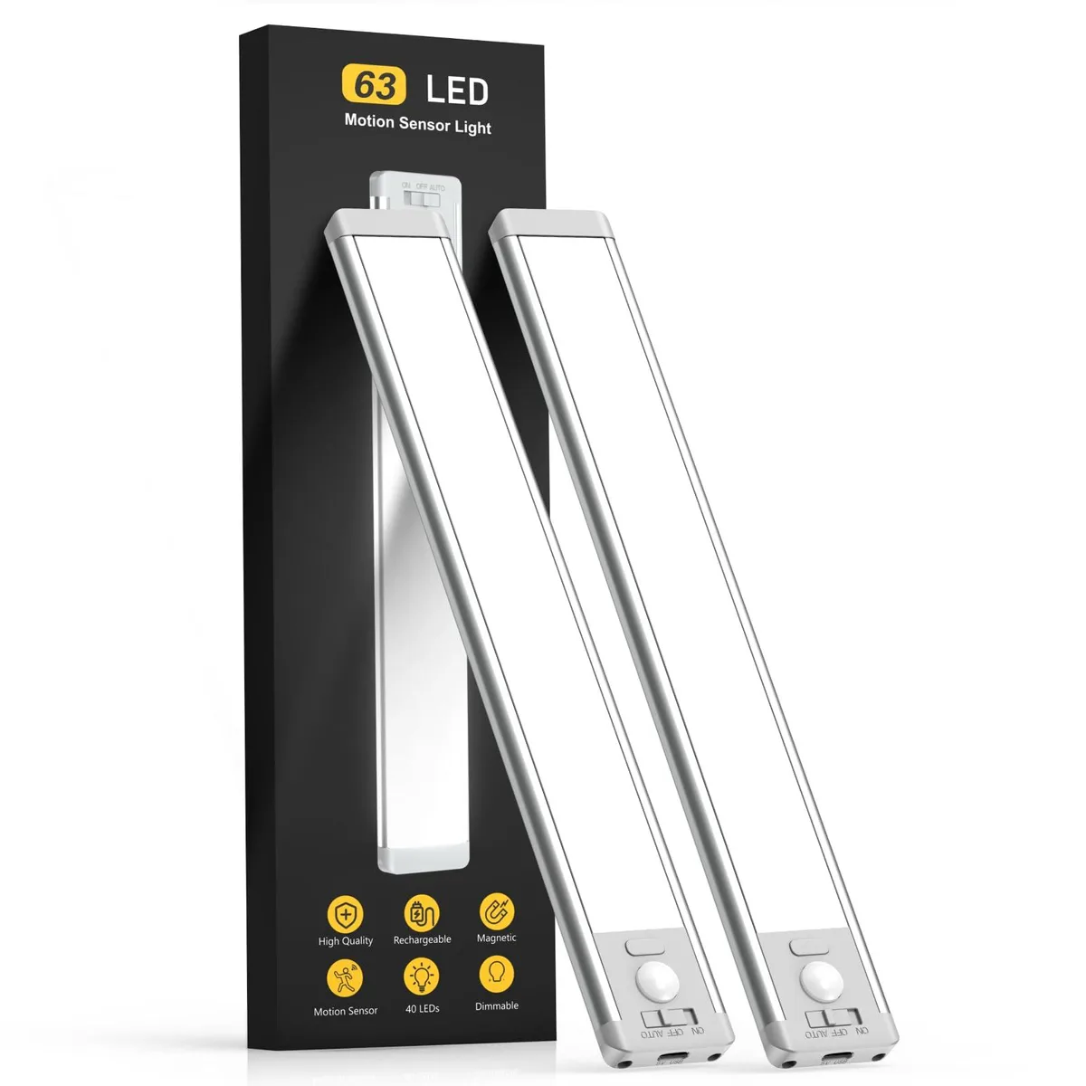 Two white 14.7 inch magnetic LED light bars with clear prismatic covers, USB-C cables and mounting hardware