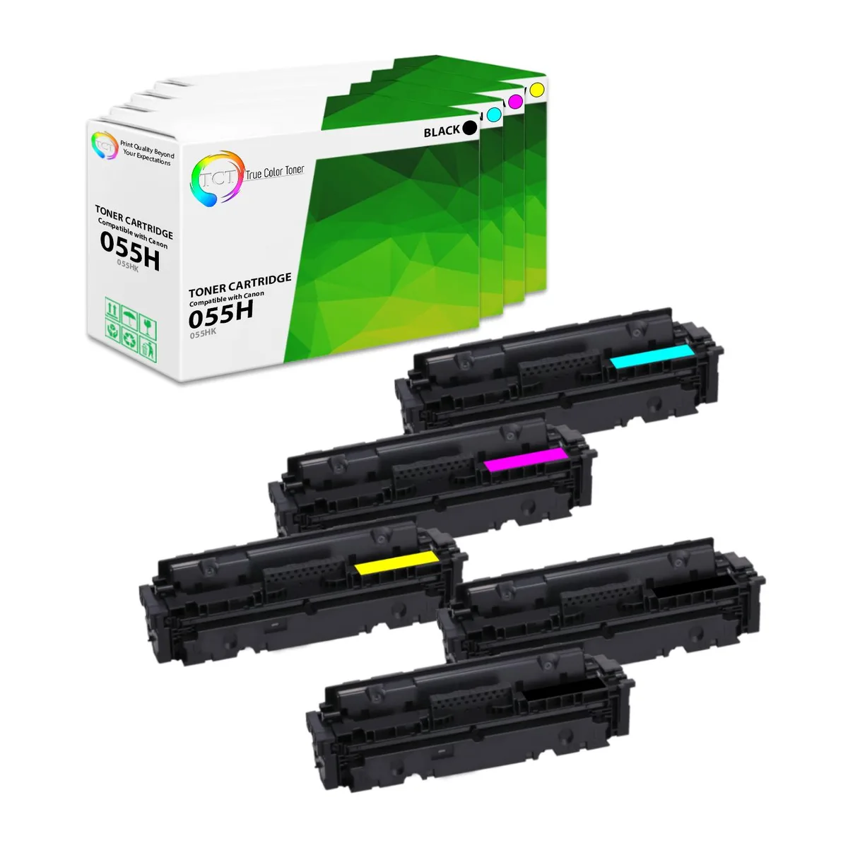 True Color Toner True Color Toner 055H 5 Pack High Yield Toner Cartridge 4 Colors — product photo