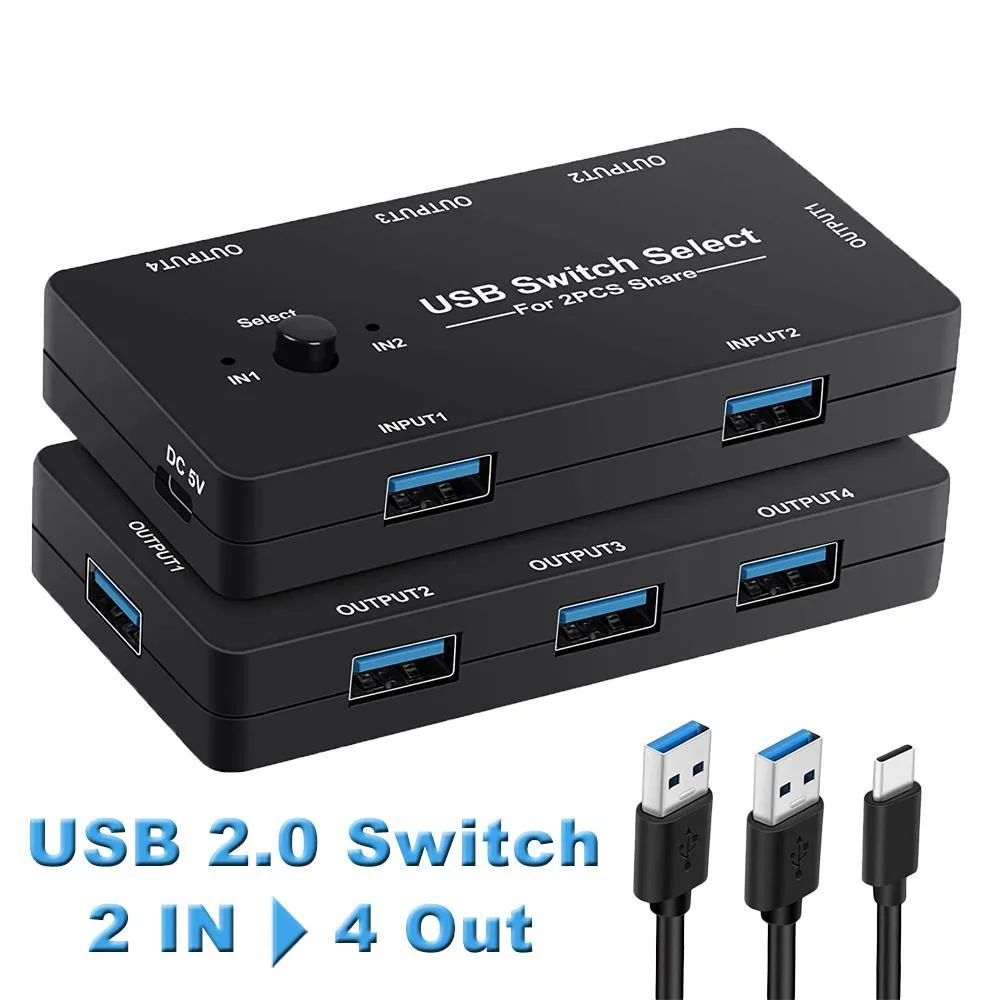 WRIARICH WRIARICH OZU7 USB 2.0 KVM switch 2 computers 4 devices — product photo