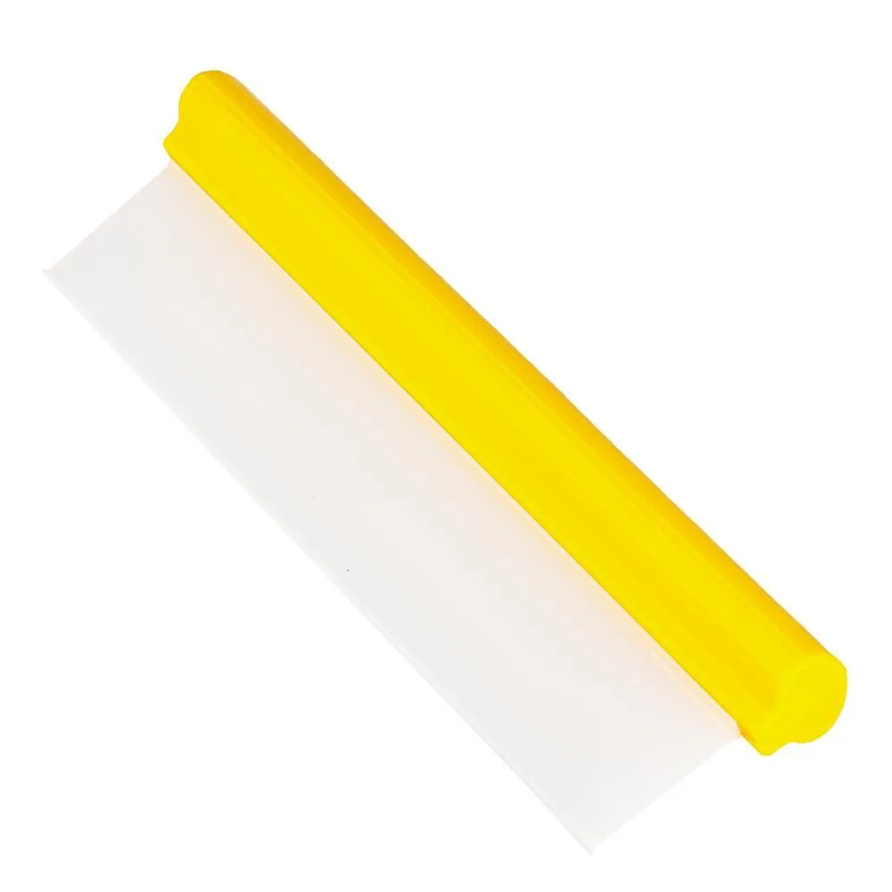 Yellow 12 inch silicone T-bar water blade with ergonomic handle