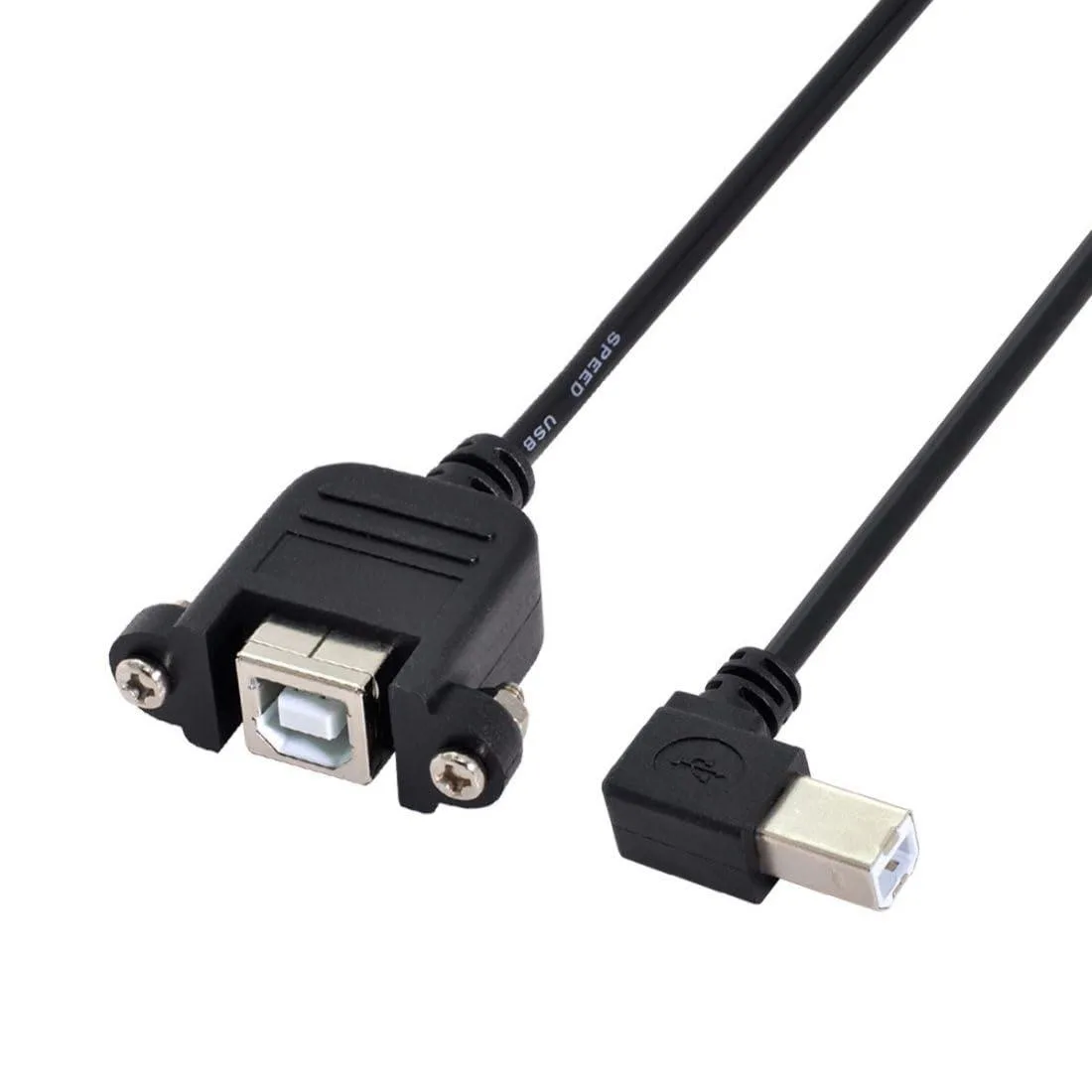 LORDWORLD LORDWORLD USB 2.0 Type B Male to Female Extension Cable 50cm 90 Degree Left Angled Panel Mount — product photo
