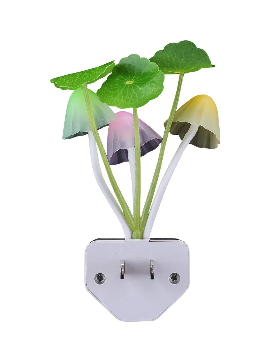 Small mushroom night light with three silicone caps, ceramic-look base, US plug