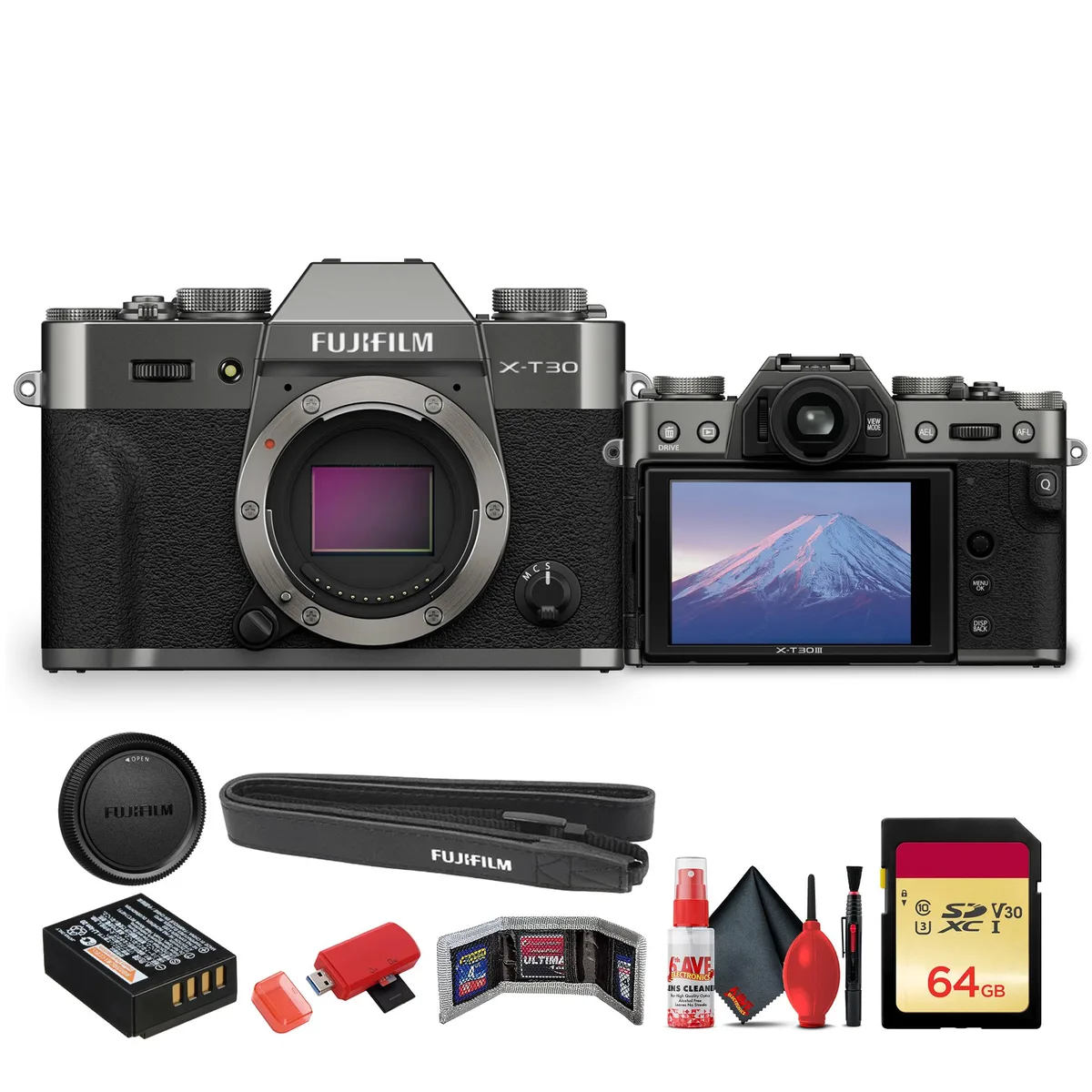 FUJIFILM FUJIFILM X-T30 III compact mirrorless camera Charcoal Silver 64GB bundle — product photo