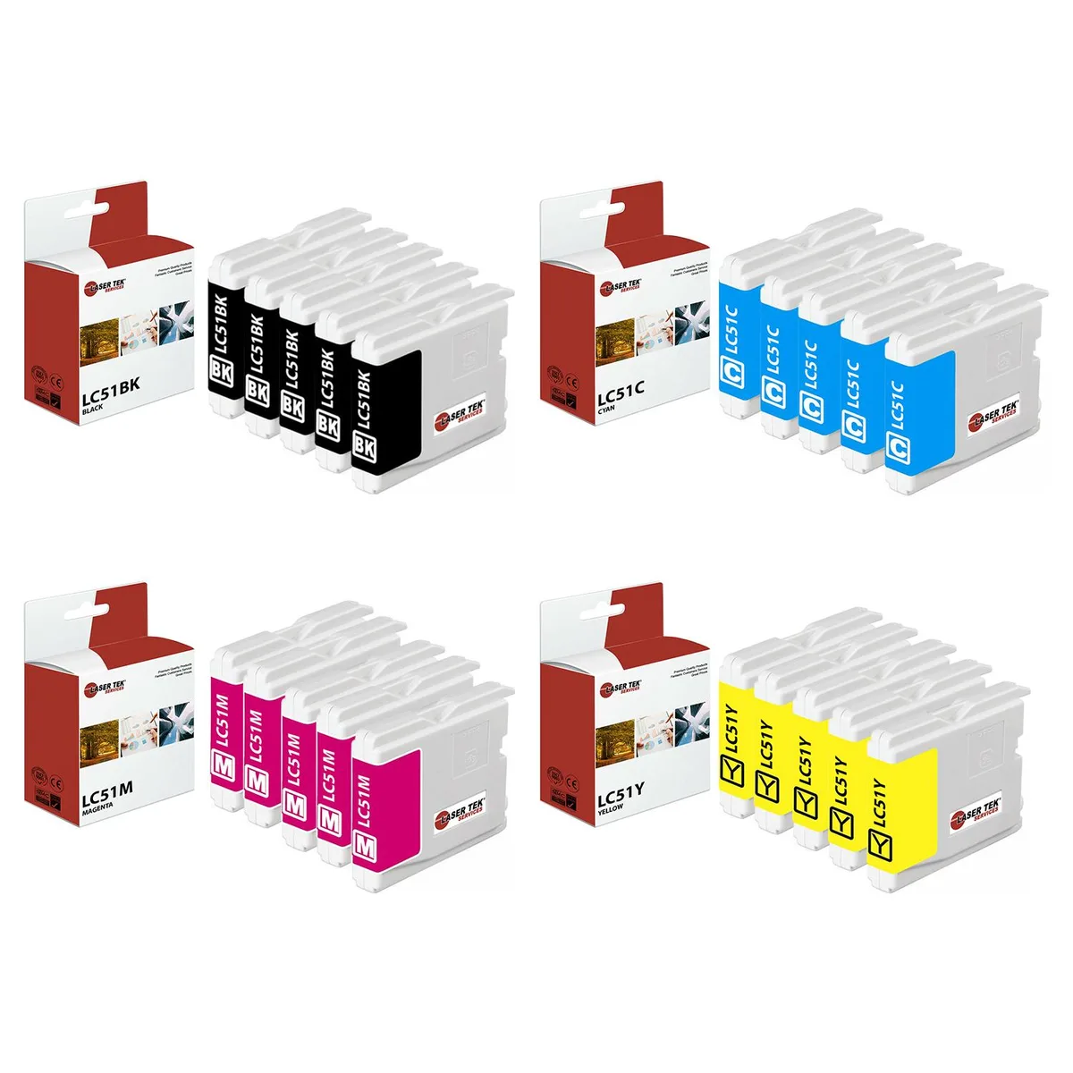 Box of Brother LC-51 compatible ink cartridges in black cyan magenta yellow