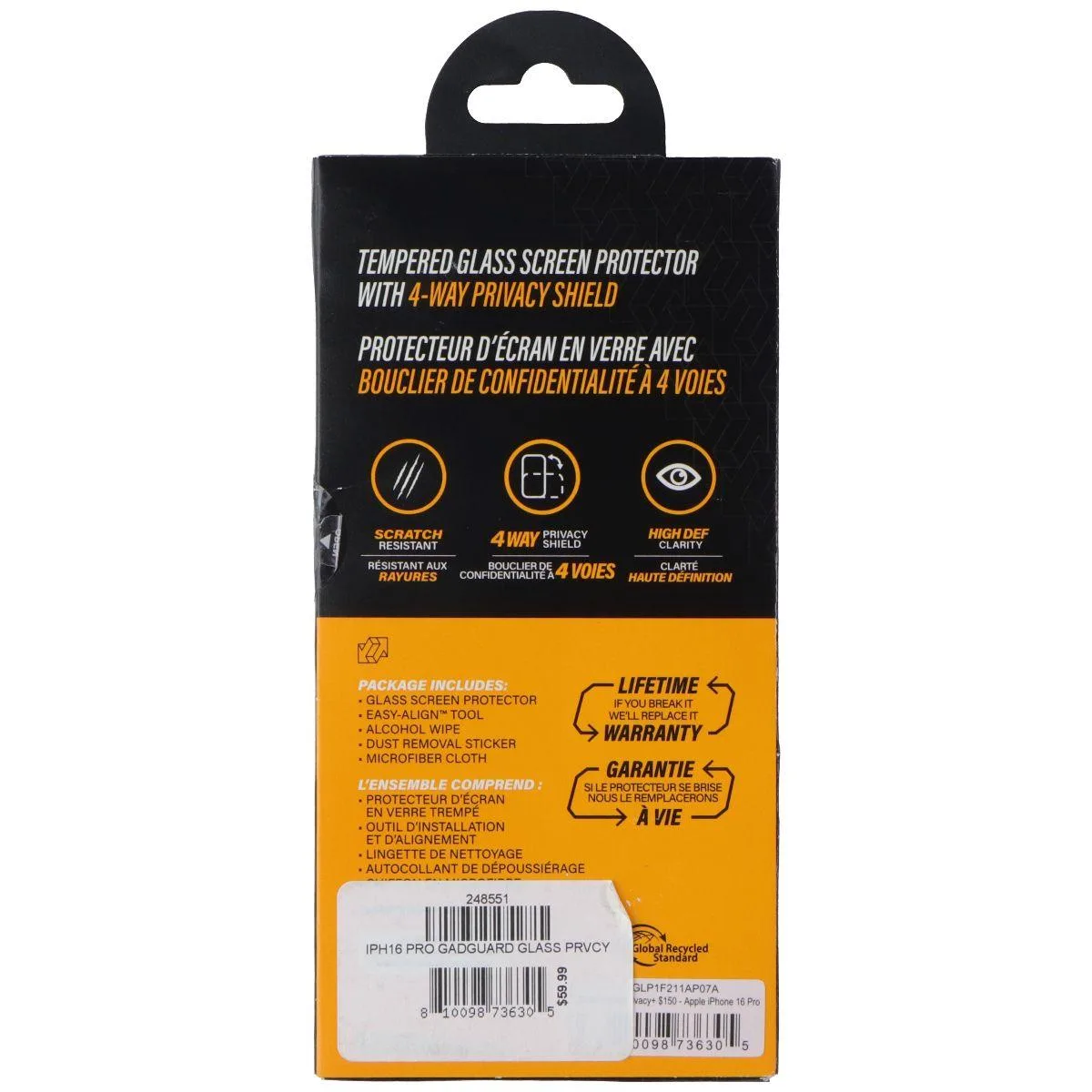 Invisible Gadget Guard Invisible Gadget Guard Glass Screen Protector 4-Way Privacy iPhone 16 Pro — product photo
