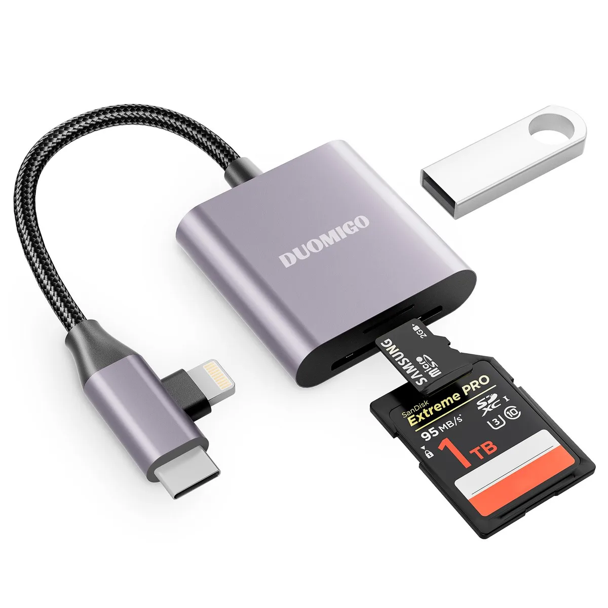 Duomigo Duomigo YYT013 3-in-2 USB-C SD TF Card Reader Silver — product photo