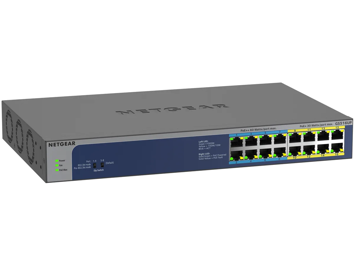 Netgear Inc. Netgear Inc. GS516UP-100NAS 16-port unmanaged network switch 8 PoE+ 8 PoE++ 380W — product photo