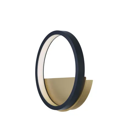Black and gold wall sconce with concentric rings, 11.75 inches wide