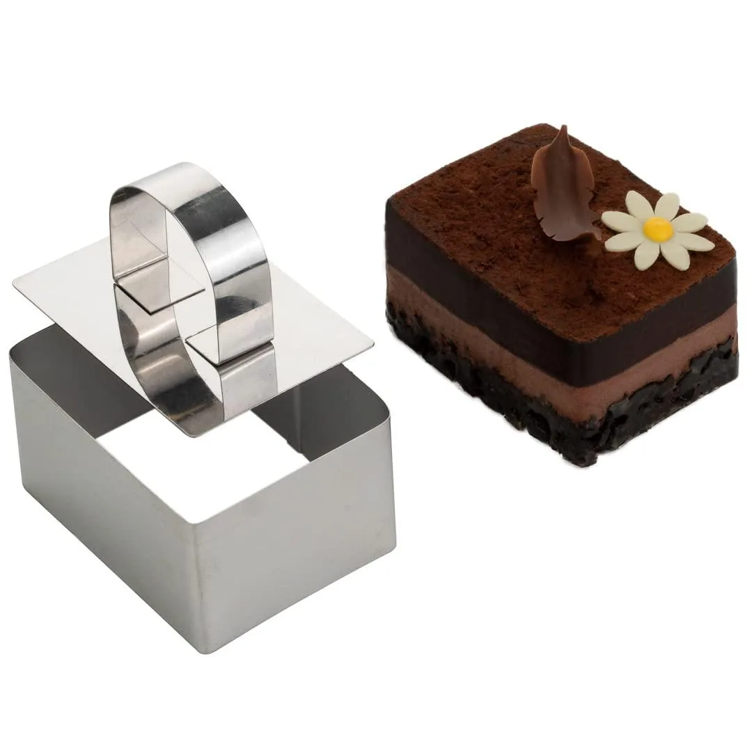 Rectangular stainless steel pastry ring with matching press 1.5 inches tall