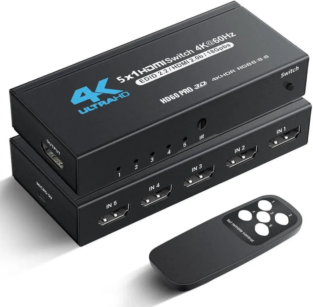 SMUGDESK SMUGDESK 5 in 1 Out HDMI 2.0 Switch with IR Remote — product photo