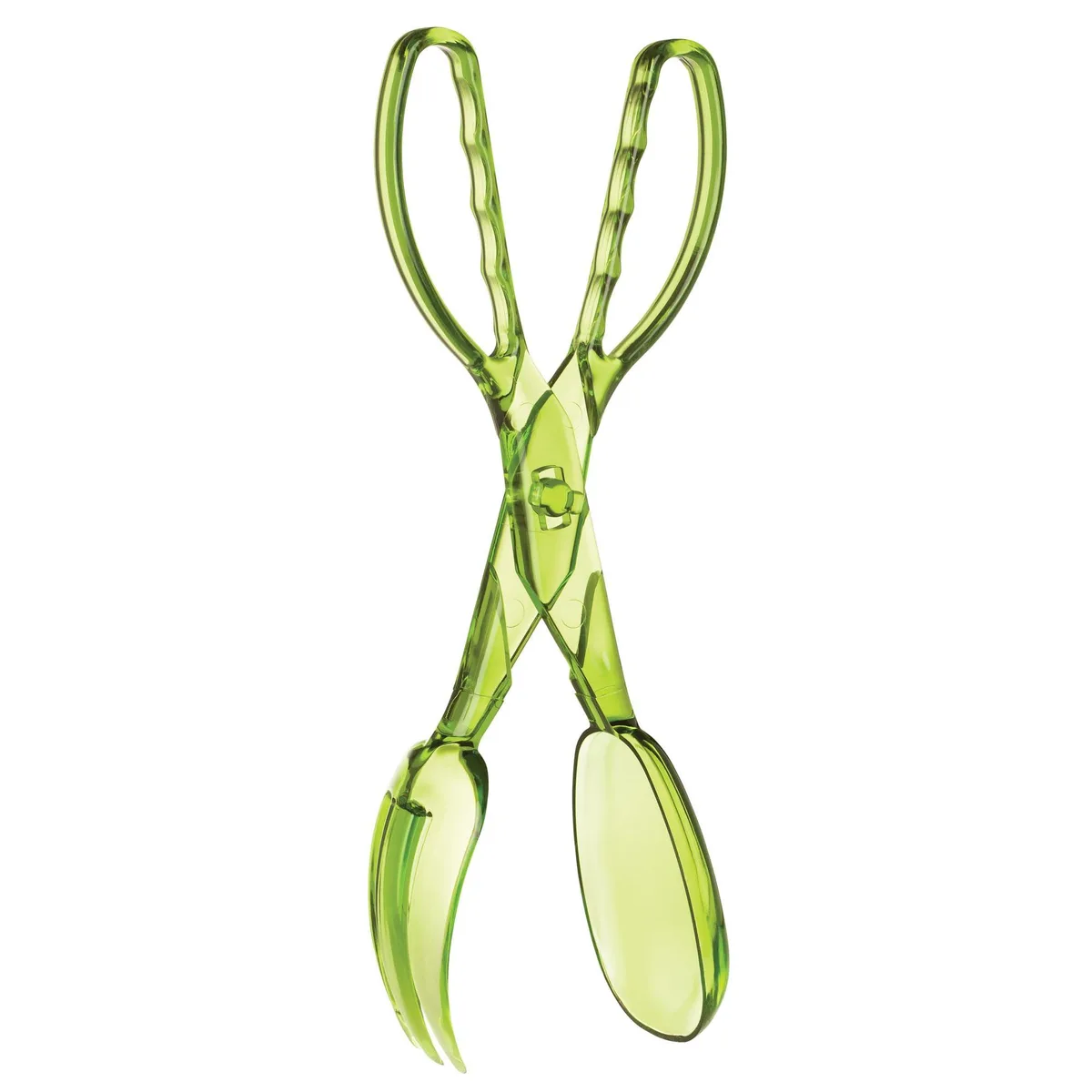 Green acrylic hinged salad tongs with detachable fork and spoon