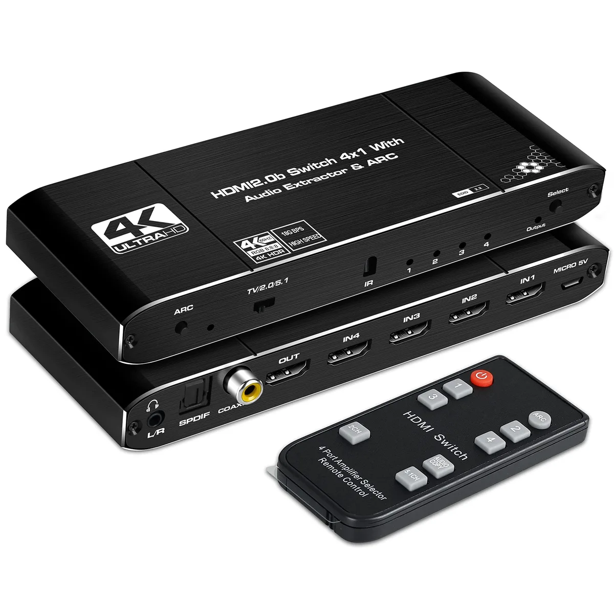 BUCIER BUCIER 4K60Hz 4x1 HDMI Switch Audio Extractor 3.5mm Optical Coaxial ARC — product photo