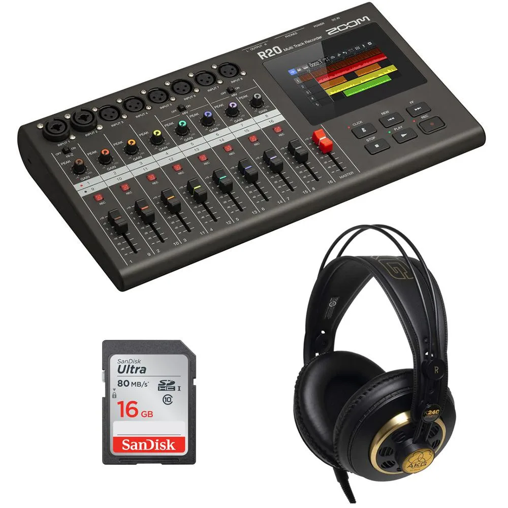 Zoom Zoom R20 Multitrack Recorder Bundle with AKG K240 Headphones and 16GB Card — product photo
