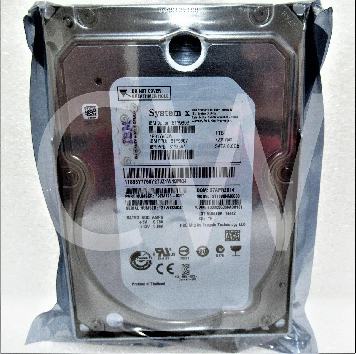 IBM IBM 1TB 7.2K RPM 6Gb/s 3.5" SATAII internal hard drive ST1000NM0033 with caddy — product photo