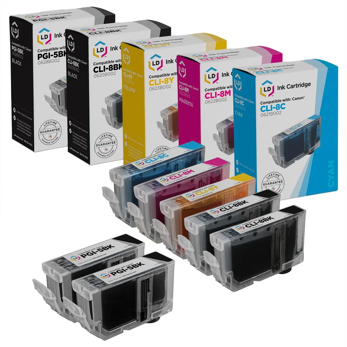 LD Products LD Products CLI8 &amp; PGI5 Compatible Ink Cartridges 7-Pack (2 Pigment Black, 2 Black, Cyan, Magenta, Yellow) — product photo