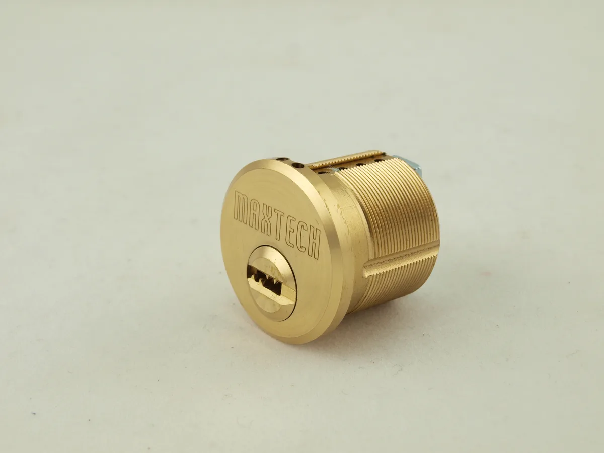 Polished brass mortise cylinder lock with two keys