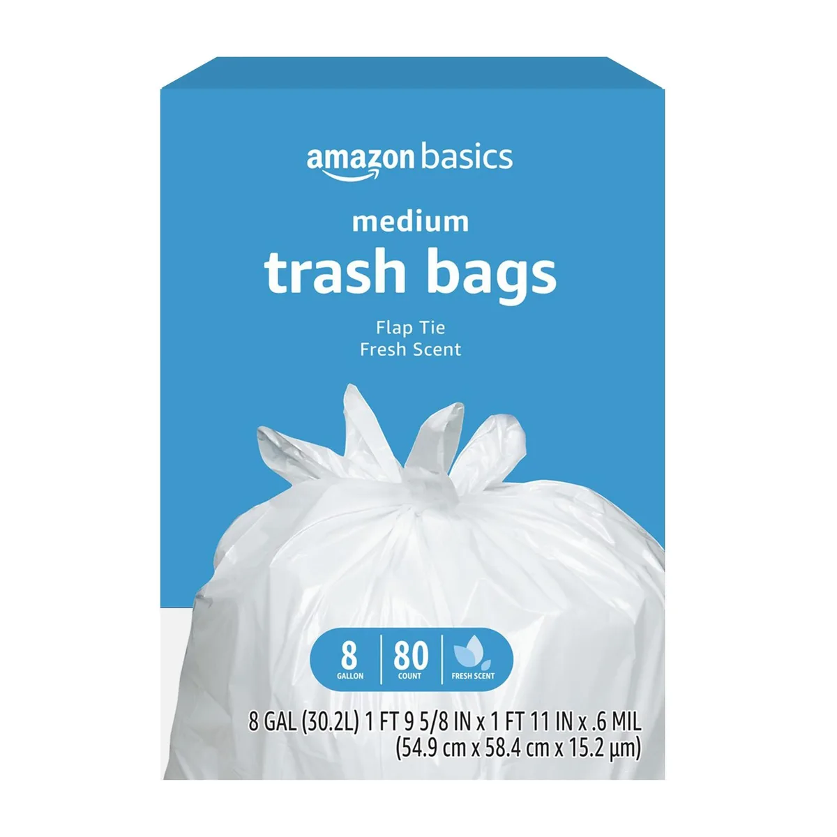 Box of 80 black polyethylene drawstring kitchen bags, 8 gallon capacity