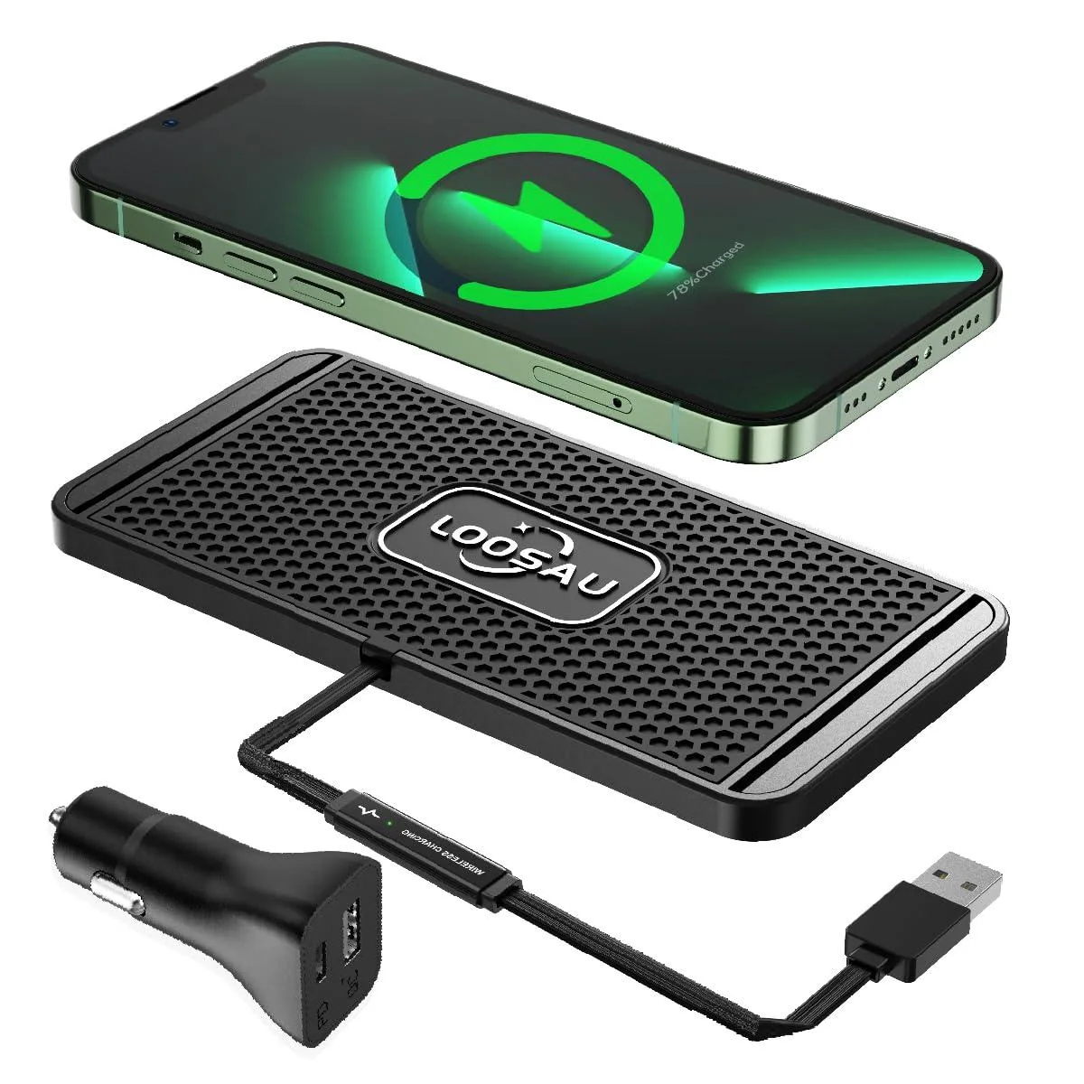 Slim silicone wireless charging pad with 30cm cable