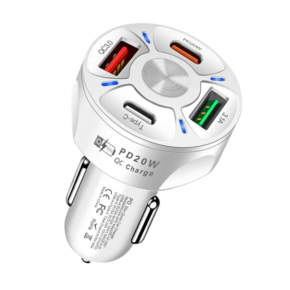 No Sew No Sew 65W 4-Port Car Charger QC 3.0 PD 20W White — product photo