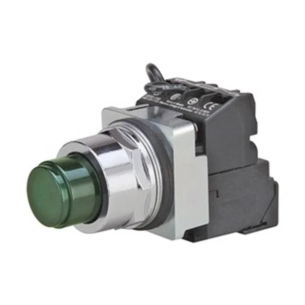 Green illuminated 30 mm pushbutton with chrome bezel