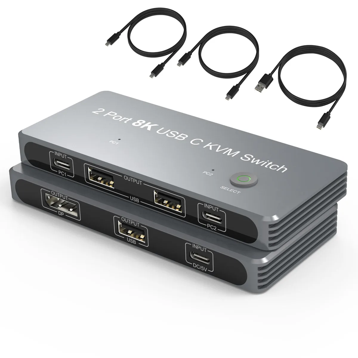 LUOM LUOM TJ-A0126 USB-C 4K@60Hz 8K KVM Switch DP 1.4 USB 2.0 Hub — product photo