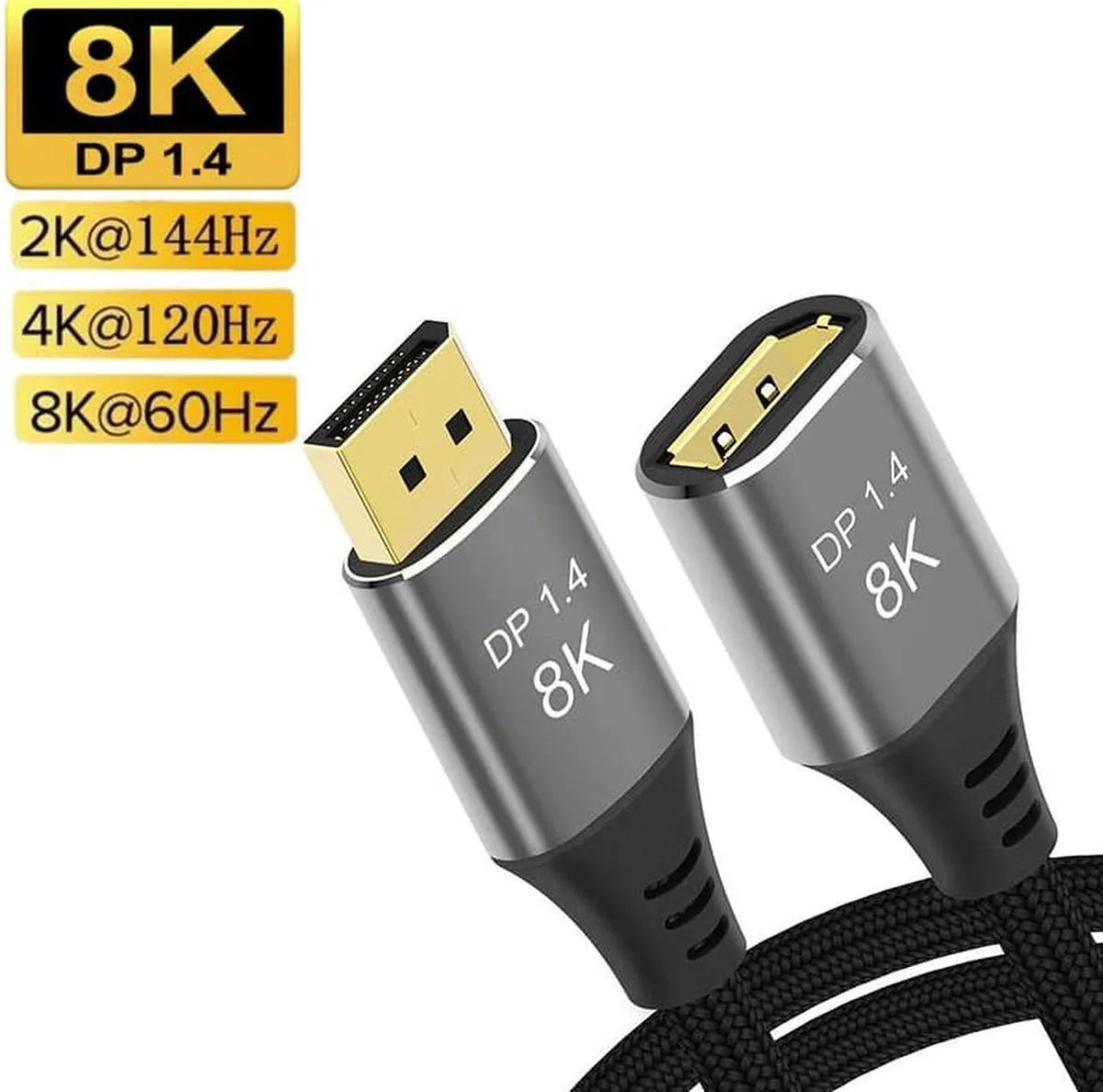 Aomoproing Aomoproing DisplayPort extension cable 6.6 ft 8K 60 Hz 4K 144 Hz 1080p 240 Hz 32.4 Gbps HBR3 HDCP 2.2 DSC 1.2 — product photo