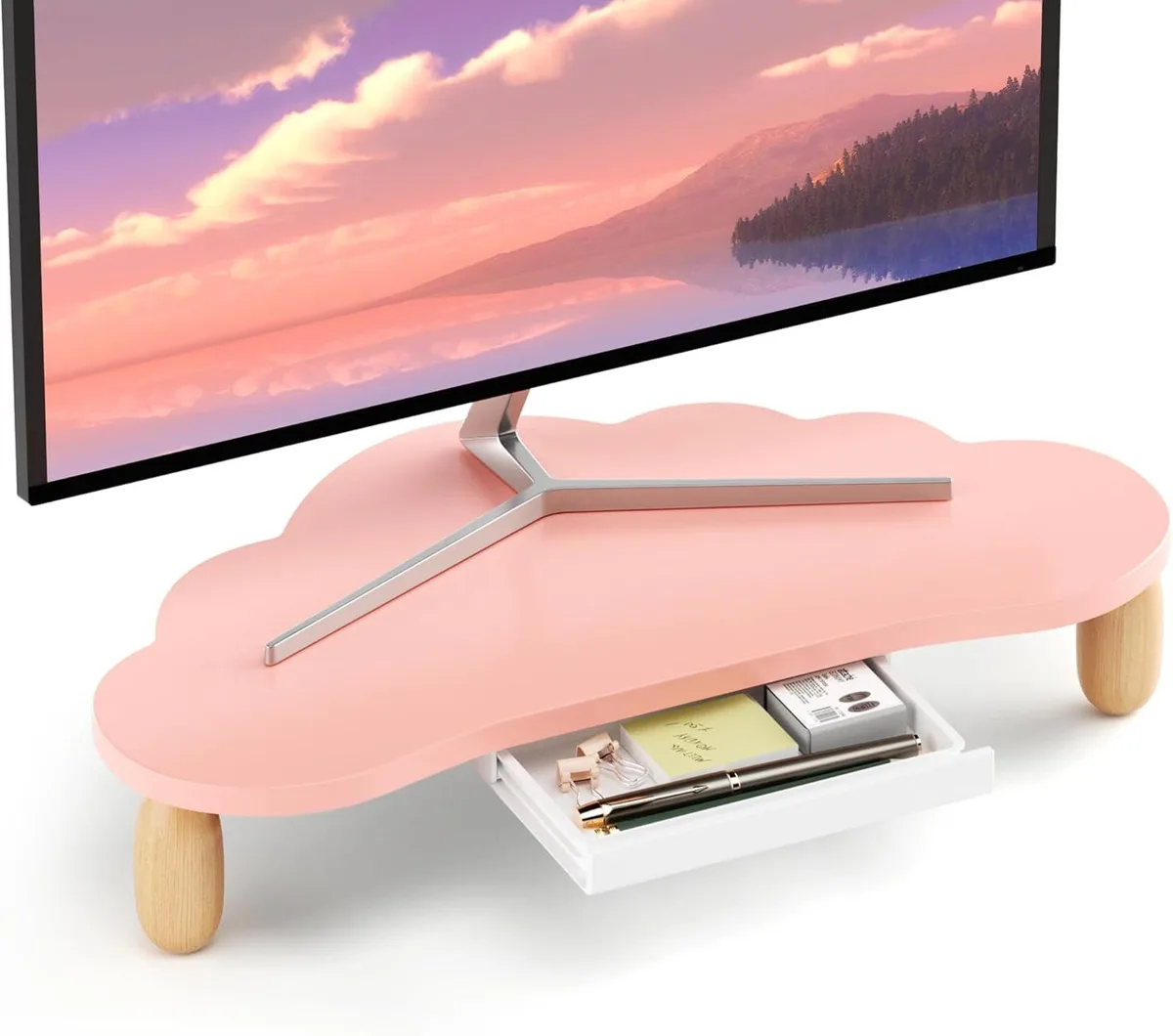 PISKEKAT PISKEKAT Cloud-Shaped Monitor Stand Riser with Drawer, Pink — product photo