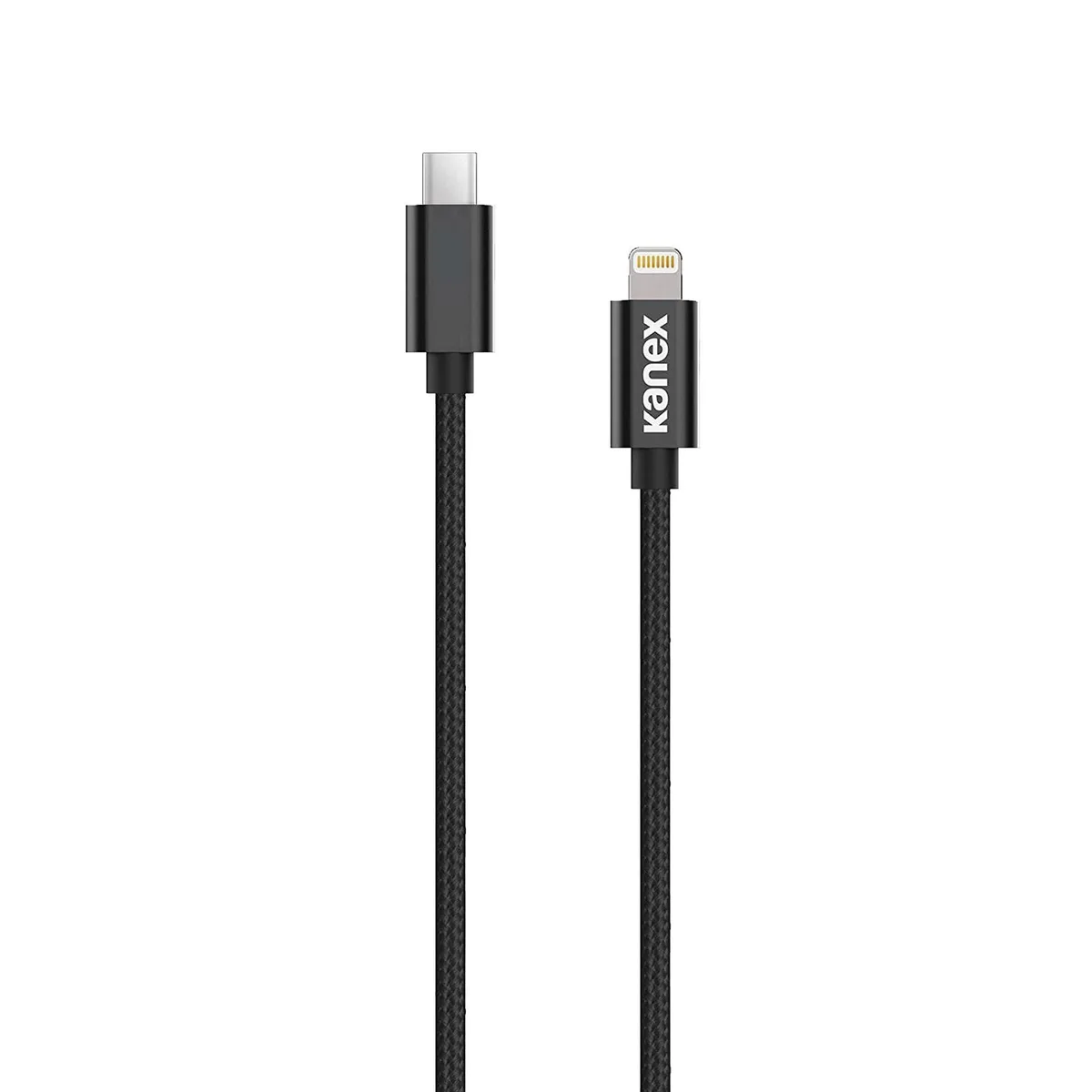 Black braided USB-C to USB-C cable with straight connectors