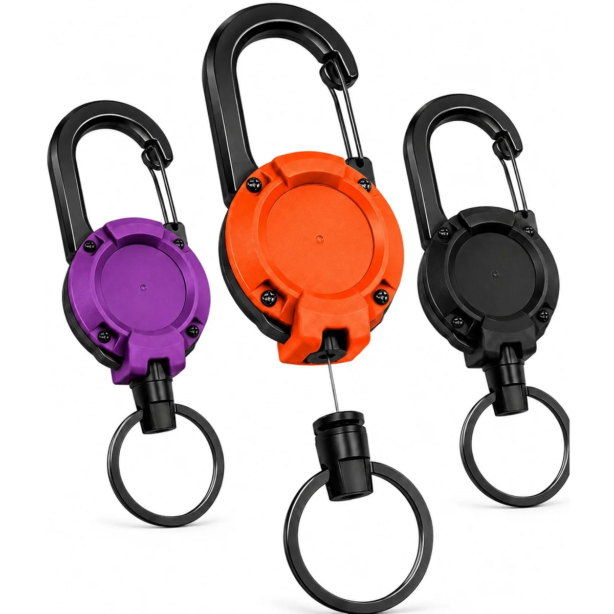 AOzT HWDY3 Retractable Keyholder 3 Pack Black Purple Orange 25.6 Inch Cord — product photo