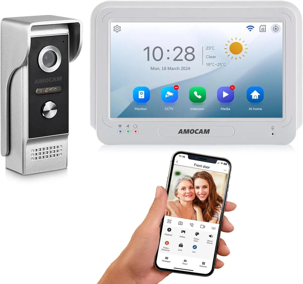 7 inch touch screen monitor with wired doorbell camera and 32G TF card