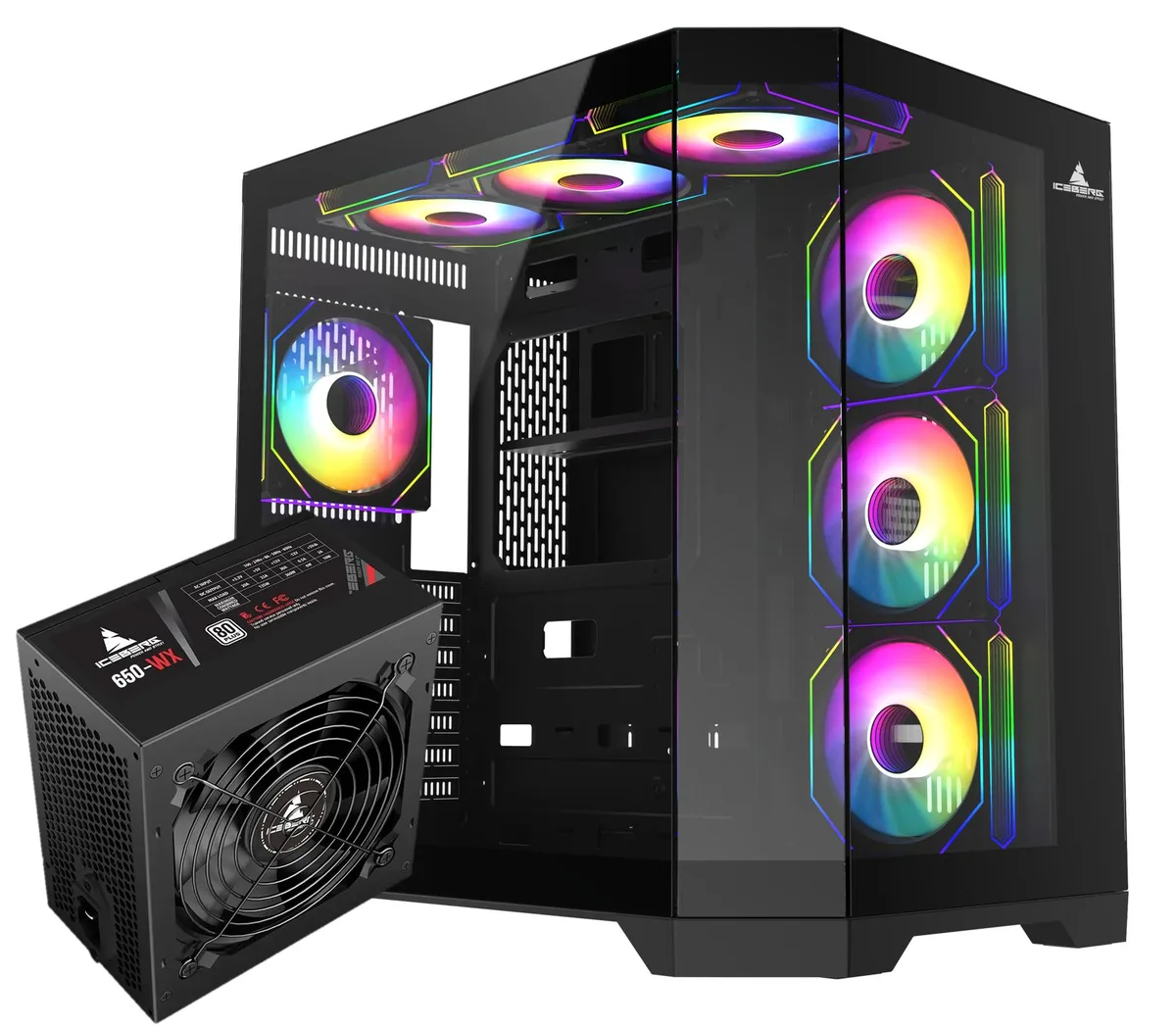 Iceberg Iceberg Crystal Edge ATX Case (Black) with 7 aRGB Fans + 650W PSU — product photo