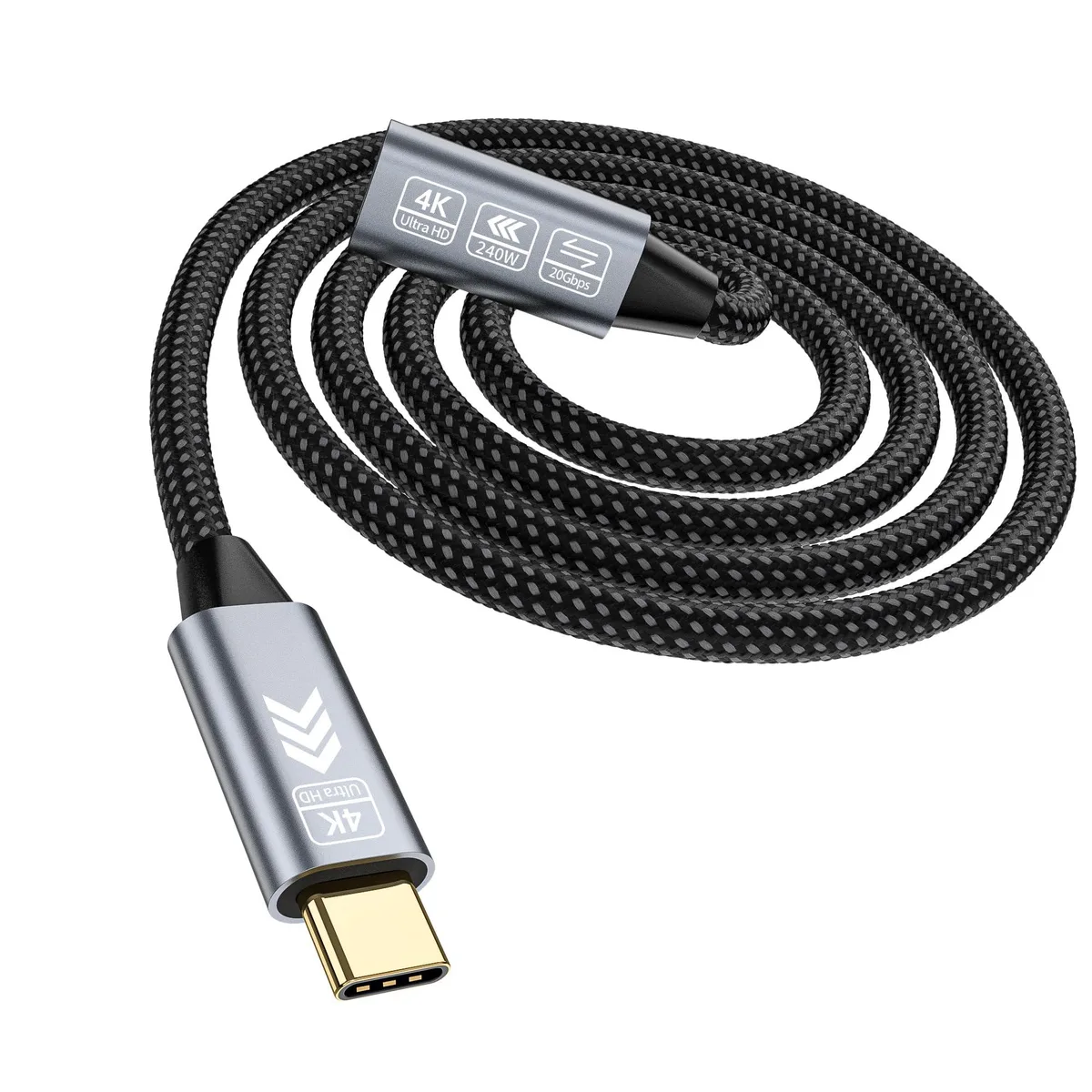 Nylon-braided USB-C male-to-female extension cable, 6.6 ft
