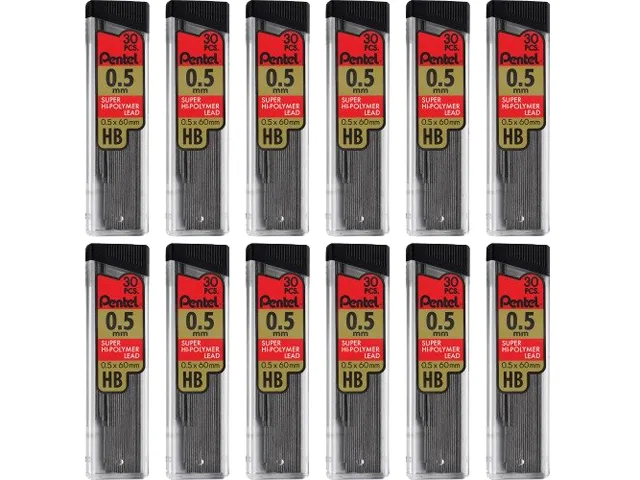 Pentel of America, Ltd. Pentel of America, Ltd. C25HBBX Super Hi-Polymer Lead 0.5mm HB Black 360/Pack — product photo