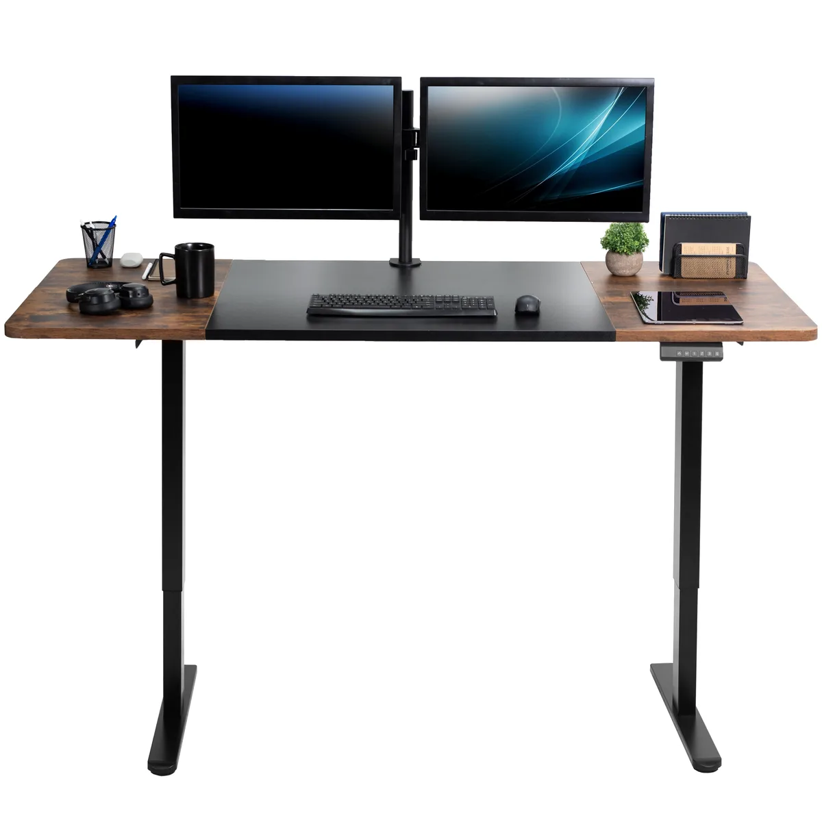 VIVO VIVO Electric Dual Motor Desk 71 x 30 Black Vintage Brown Top Black Frame — product photo