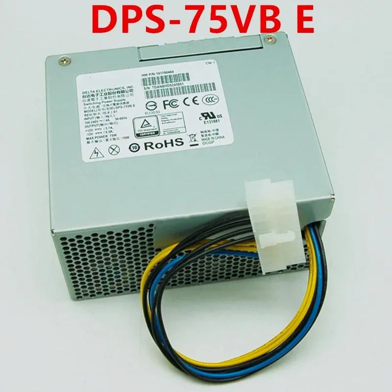 Rectangular ATX power supply unit in black metal casing with cooling fan visible