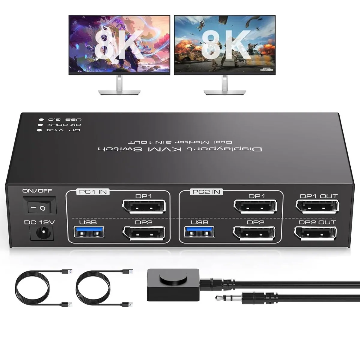 WRIARICH WRIARICH Dual Monitor DP 1.4 KVM Switch 2 PC 8K@60Hz/4K@120Hz USB 3.0 — product photo