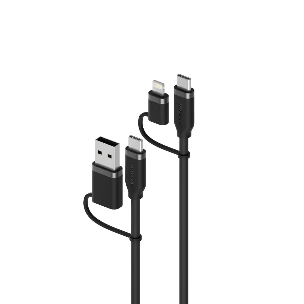 Black silicone 4-in-1 USB 2.0 cable 100W 1.5m