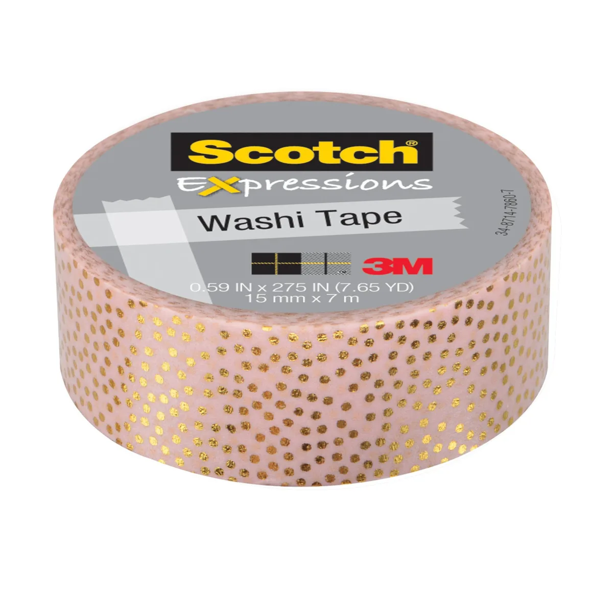Scotch Scotch Expressions Foil Washi Tape .59 in x 393 in Pastel Pink Gold Foil Dots general craft — product photo