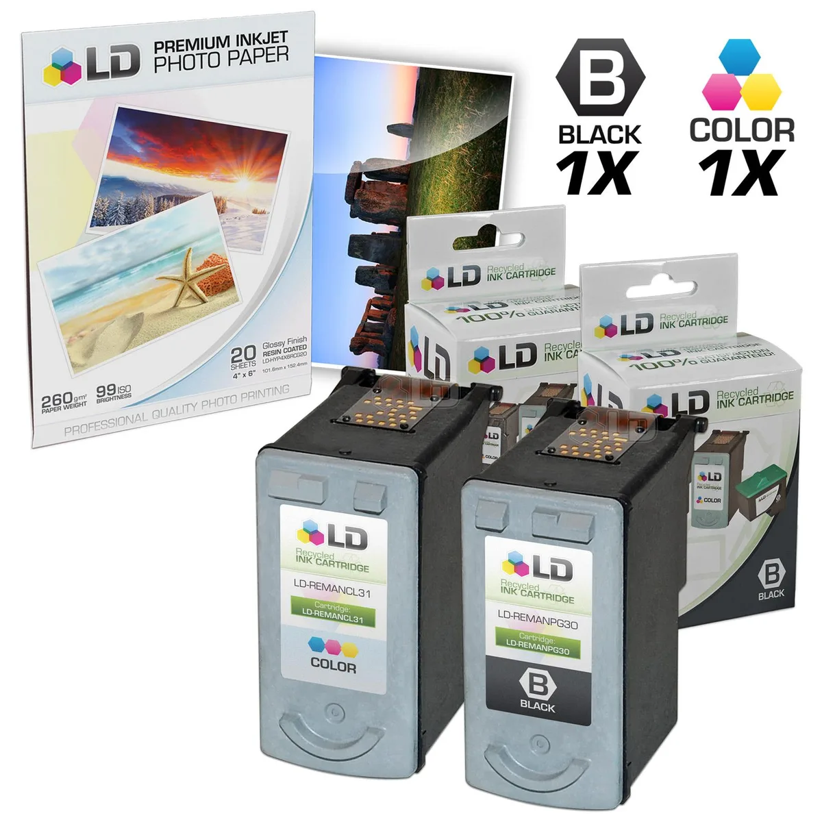 LD Products LD Products Canon PG-30 &amp; CL-31 Ink Cartridge Combo Set with 20 Photo Paper — product photo
