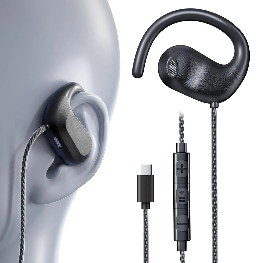 No Sew No Sew H20 Open Ear USB-C Headphones with Rotatable Earhook &amp; Volume Control — product photo