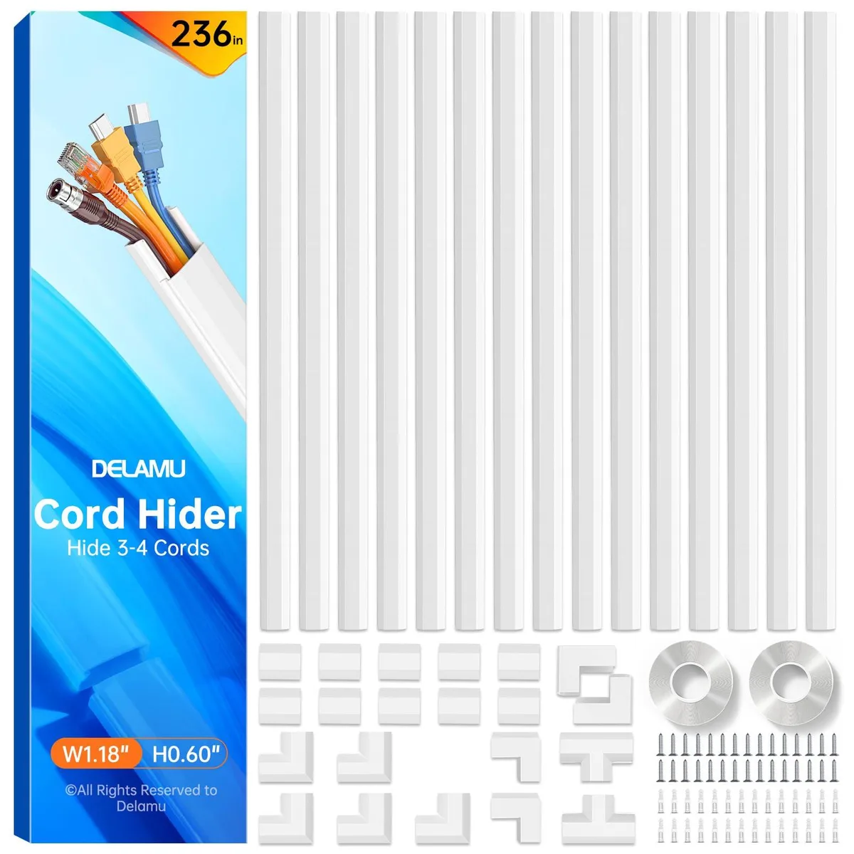  Delamu Cord Cover 236in White 15pcs 1.18in W 0.6in H — product photo