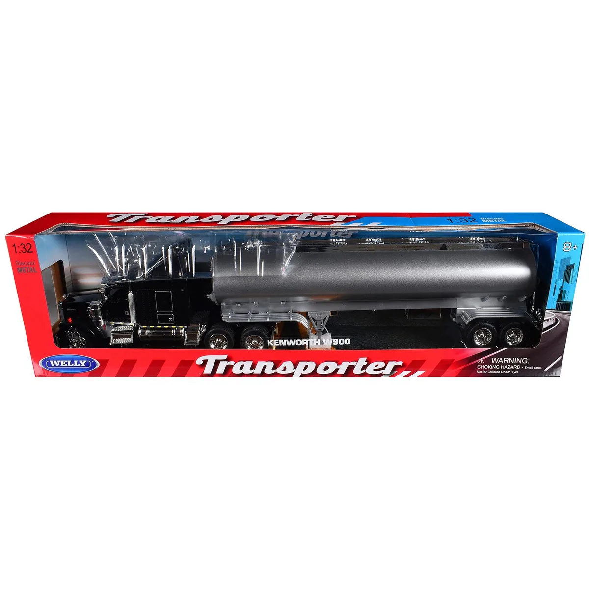 WELLY WELLY Kenworth W900 Black with Silver Tanker Trailer "Transporter" 1/32 Diecast — product photo