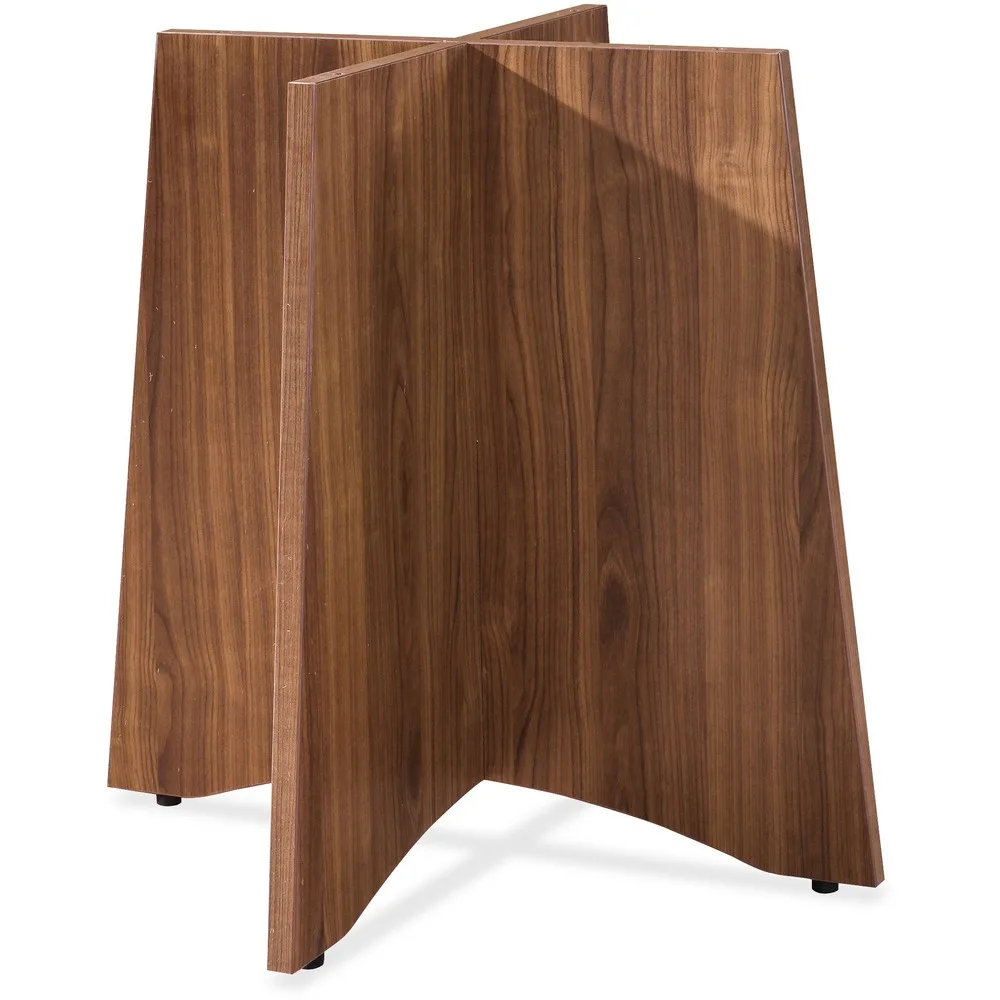 Walnut laminate round table base, steel finish