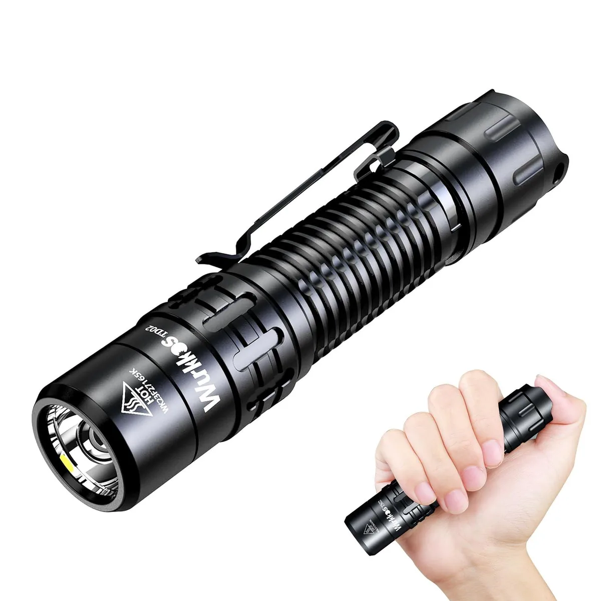 Compact cylindrical aluminium flashlight with USB-C charging port and tactical tail switch